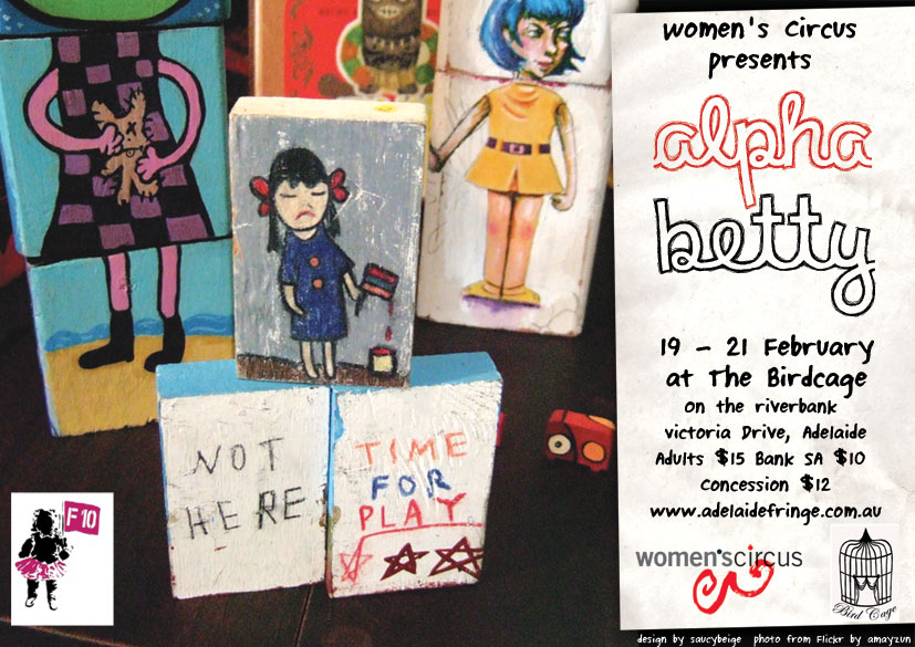 Alpha Betty promotional poster, with a number of blocks with illustrations on them.