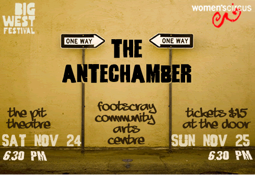 The Antechamber promotional poster, with two one way signs facing eachother.