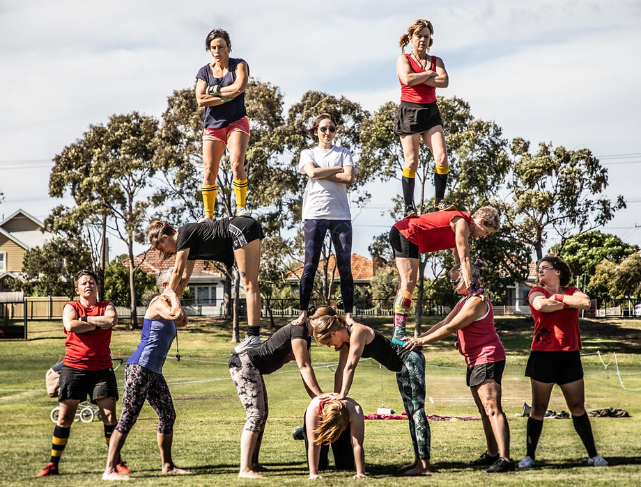 Flying Shot team doing acro pyramid